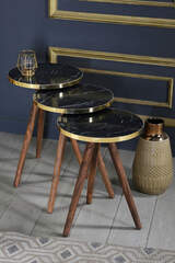 Nesting Table 3-Set Wooden Turned Leg Gold Bendir