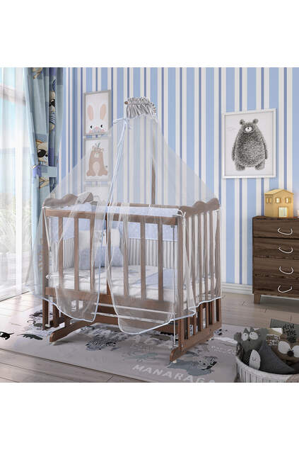 Walnut Mother's Side Crib Blue