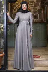 Gri Renk Mara Simli Abiye