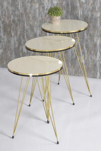 Set tavolo e centrotavola ellisse con doppia gamba in filo crema oro