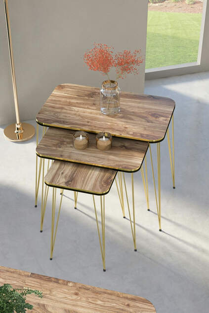 Nesting Table Kr And Center Table Kr Set Double Gold Walnut Wire