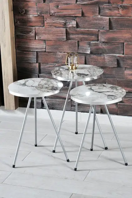 Satztisch 3er-Set Silberne Metallbeine Efes