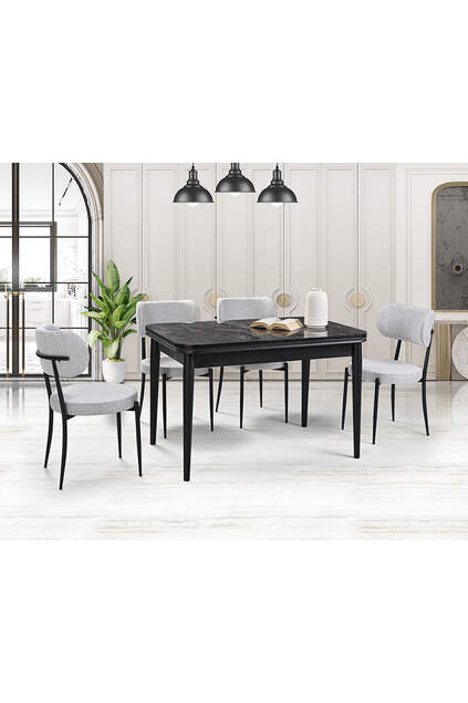 Magnolia Black Marble Table & Atlas Metal Chair Set HDR1234