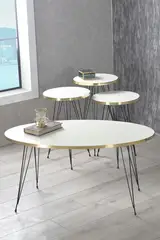 Zigon Sehpa Ve Orta Sehpa Elips Set Siyah Tel Ayak Altın Beyaz
