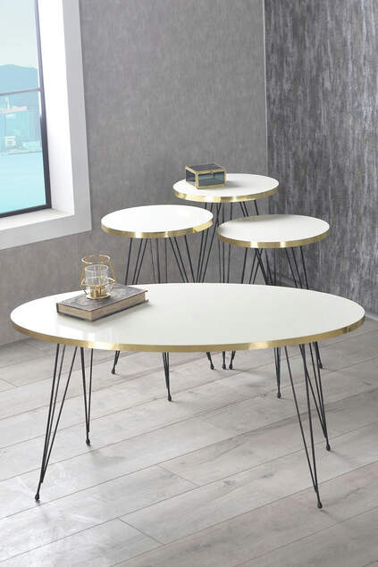 Tavolo impilabile e tavolo centrale Ellipse Set gamba in filo nero oro bianco