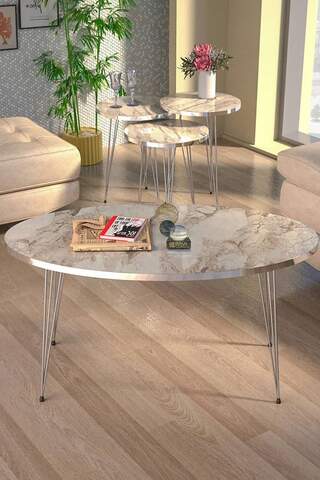 Nesting Table And Center Table Ellipse Set Silver Efes Wire