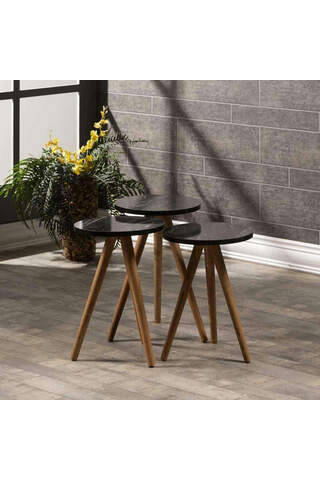 Tavolo a incastro 3 pezzi Gamba tornita in legno Modello in marmo nero