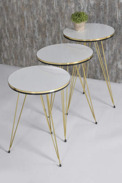 Nesting Table And Center Table Ellipse Set Double Gold Efes Metal