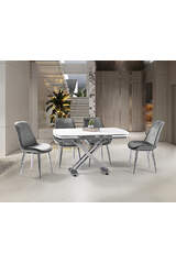 Galata White Table & Gamze Chrome Chair Set HDR1249