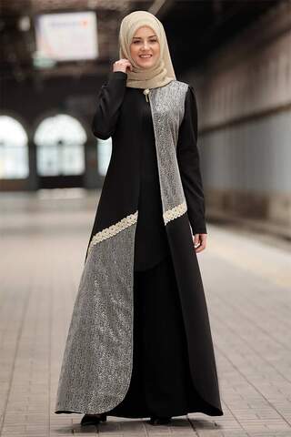 Schwarze Farbe silbrig Abaya 3er-Set