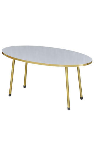 Center Table White Ellipse Gold Metal Leg Gold