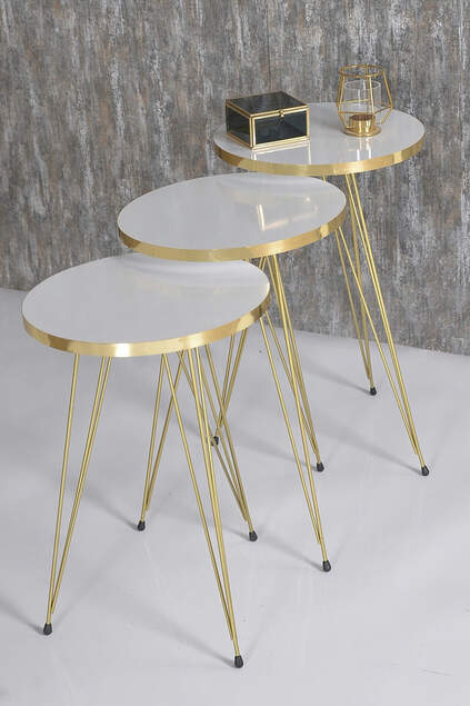 Nesting Table And Center Table Ellipse Gold Metal Leg Gold Bendir Set