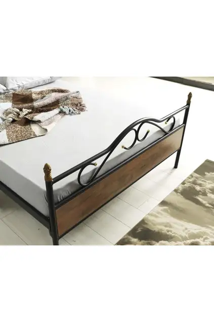 Bitez Metallbett 140x190 ARM080 Schwarz + Nussbaum