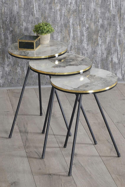 Nesting Table And Center Table Kr Set Black Wire Leg Gold White