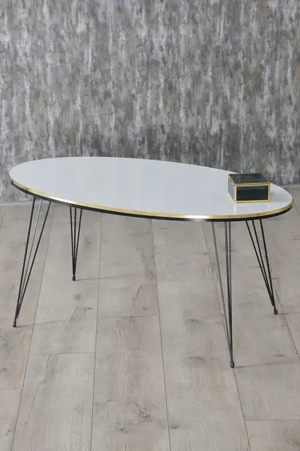 Nesting Table And Center Table Ellipse Set Black Wire Leg Double Gold Efes