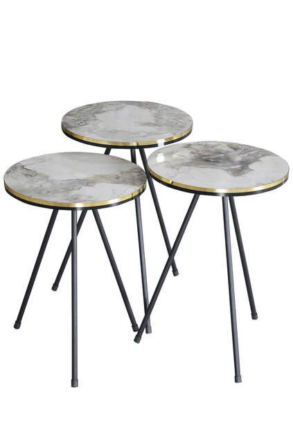 Nesting Table And Center Table Ellipse Set Black Metal Leg Double Gold Cream