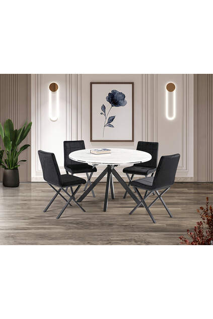 Round White Marble Round Table & Mono Chair Set HDR1282