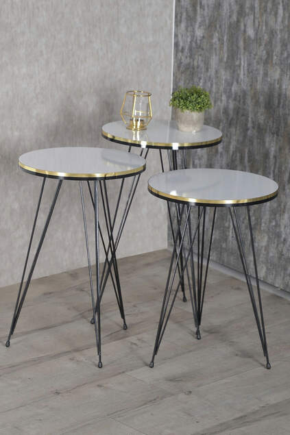 Set tavolo e centrotavola impilabile Kr gamba in filo nero doppia oro bianco