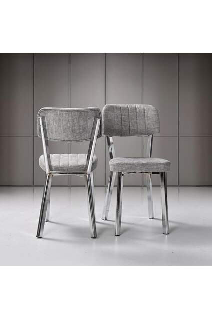 Gaye White Marble Table & Ceyda Chrome Chair Set HDR1267