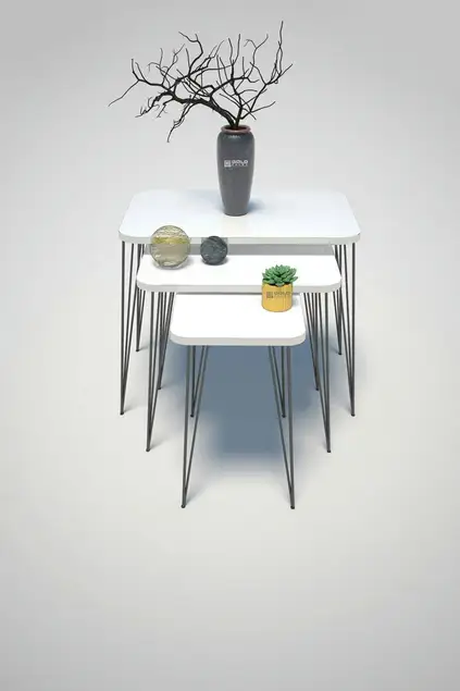 Nesting Table Kr And Center Table Kr Set Black Leg White Wire