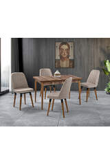 Mix Walnut Table & Full Moon Walnut Chair Set HDR1259