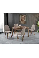Mix Nussbaum Tisch & Vollmond Nussbaum Stuhl Set HDR1259