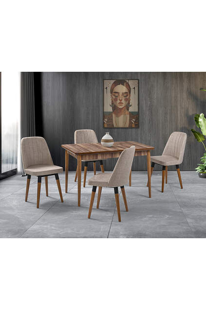 Mix Walnut Table & Full Moon Walnut Chair Set HDR1259