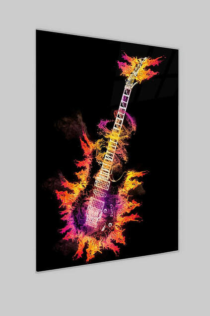 Pittura su vetro per chitarra con fiamma