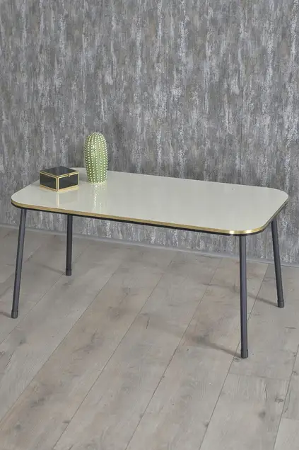 Black Metal Leg Double Gold Cream Coffee Table