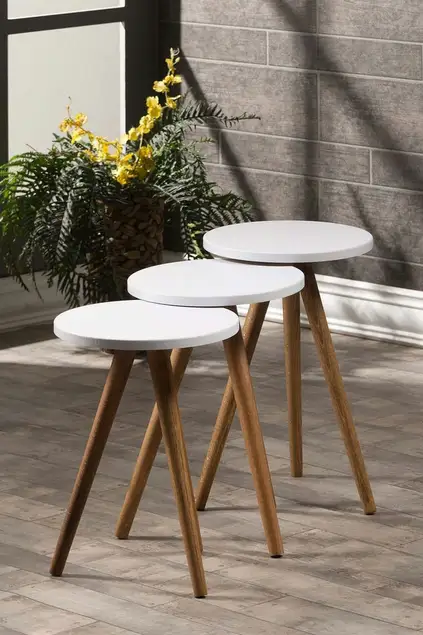 Satztisch und Mitteltisch aus Holz Kr Drehbank weiß