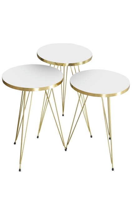 Satztisch und Mitteltisch, weißes Ellipsen-Set, Drahtbein, Gold