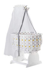 MDF White Basket Crib and Mustard Star Sleeping Set