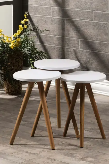Satztisch und Mitteltisch aus Holz Kr Drehbank weiß