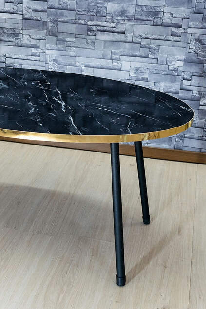 Center Table Ellipse Black Metal Leg Bendir Gold