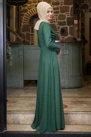 Mara Silvery Evening Dress Emerald