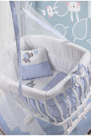 White Basket Crib Blue
