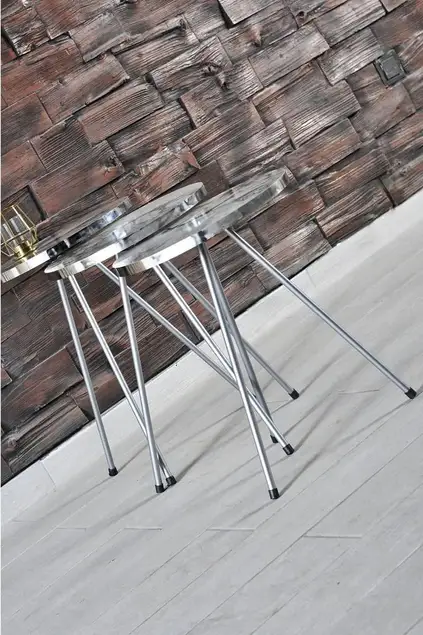 Satztisch 3er-Set Silberne Metallbeine Efes