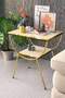 Side Table Nightstand Black-Gold Double Strip Metal Leg Gold Cream