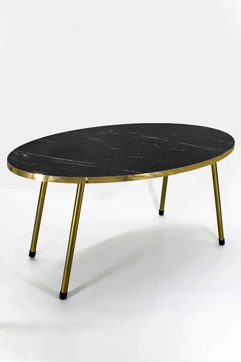Oval Coffee & Nesting Table Set Gold Metal Legs - Gold Bendir