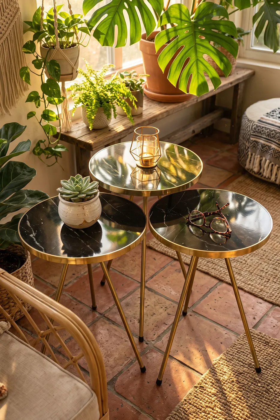 Ensemble de tables basses et gigognes ovales pieds en métal doré - doré Bendir