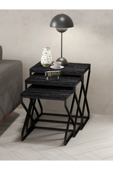 Ensemble de tables gigognes carrées 3 pièces pieds en forme de V - noir