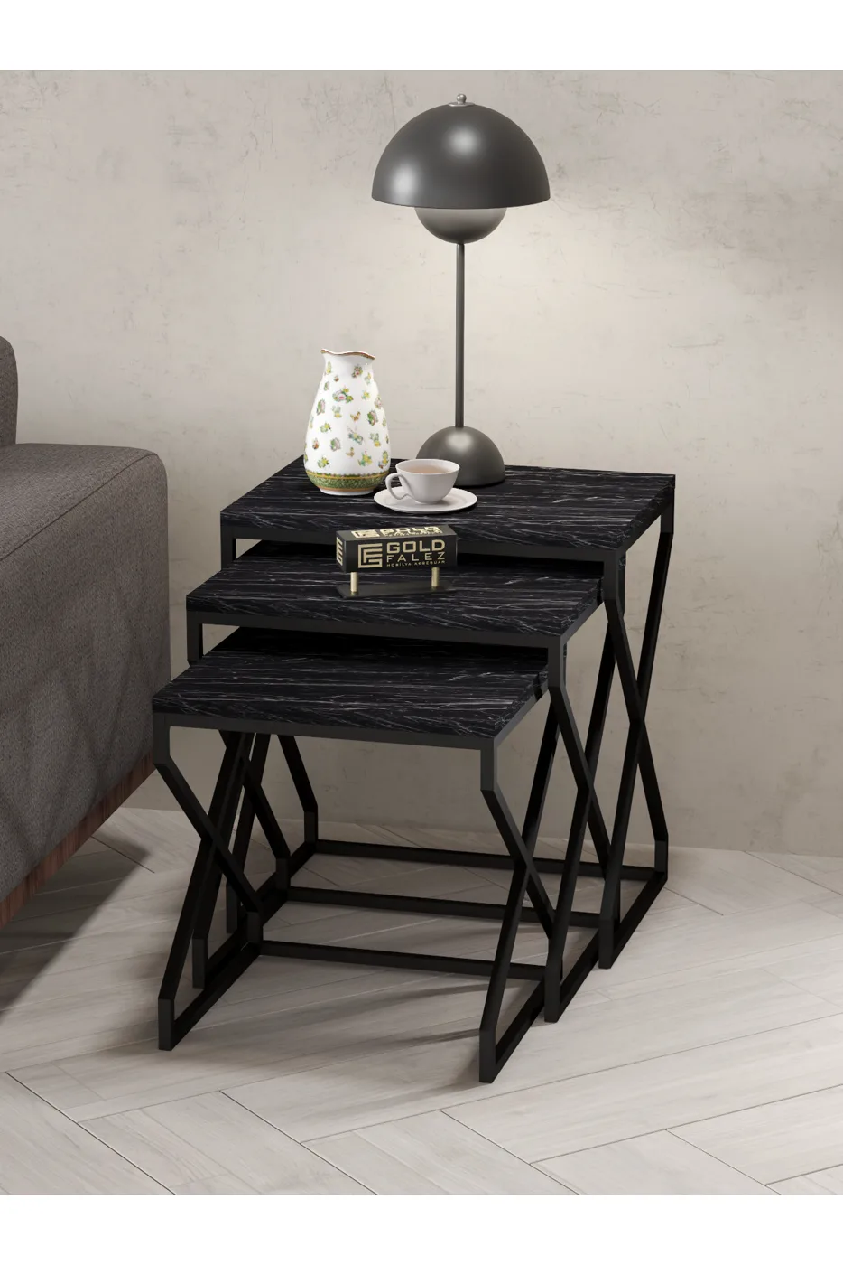 3-Piece Square Nesting Table Set V-Shaped Legs - Black