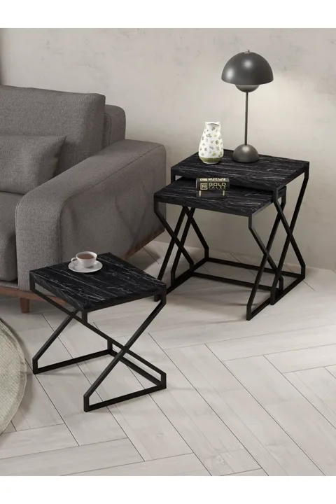 3-Piece Square Nesting Table Set V-Shaped Legs - Black