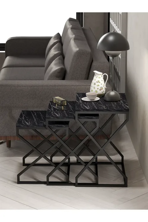 3-Piece Square Nesting Table Set V-Shaped Legs - Black