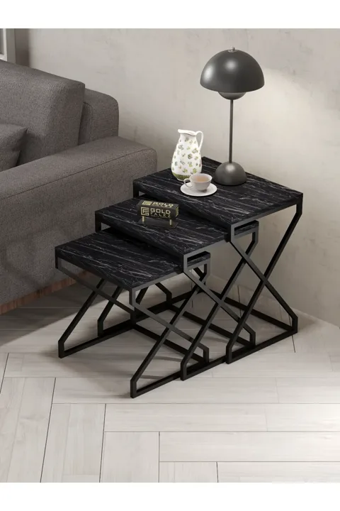 3-Piece Square Nesting Table Set V-Shaped Legs - Black