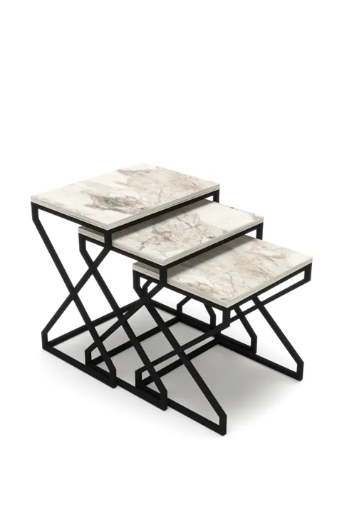 3-Piece Square Nesting Table Set V-Shaped Legs - Ecru