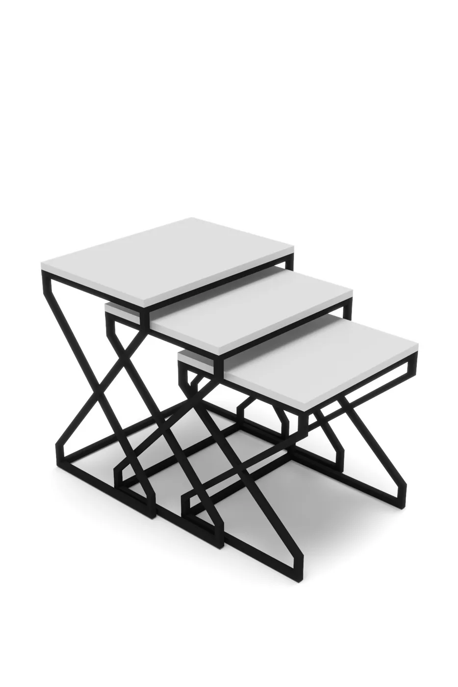 3-teiliges quadratisches Satztisch-Set V-förmige Beine - Weiß