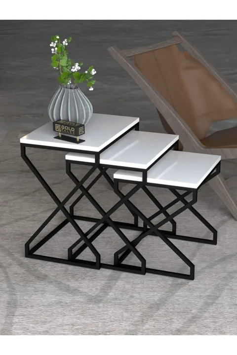 3-Piece Square Nesting Table Set V-Shaped Legs - White