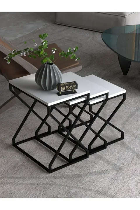 3-Piece Square Nesting Table Set V-Shaped Legs - White