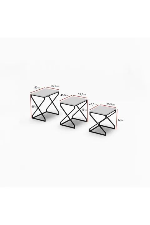 3-Piece Square Nesting Table Set V-Shaped Legs - White